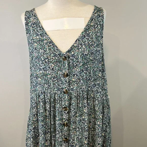 AMERICAN EAGLE Blue Floral Button Down Maxi Sleeveless Dress (L) - Picture 5 of 15
